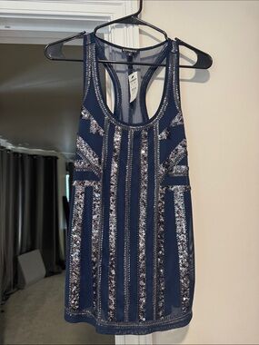 Vintage Express Navy Sequin Racerback 2010s Tank